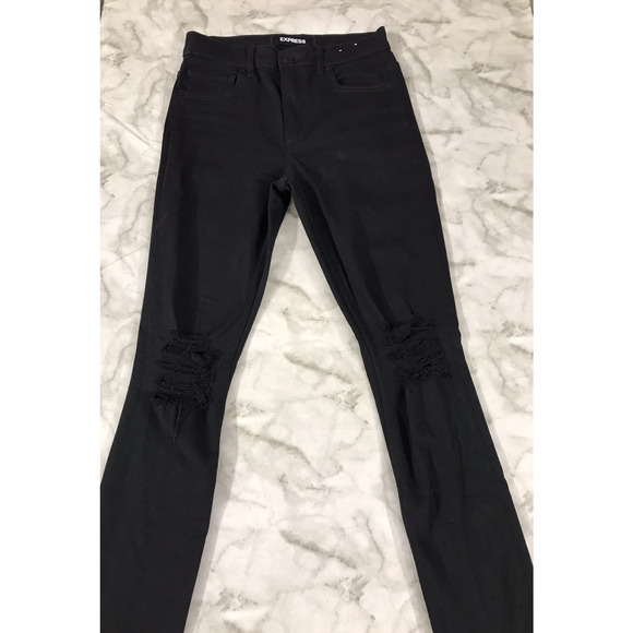 Express High Rise Legging Women Size 2 Jeans Distressed Dark Black Denim Pants - Picture 1 of 9